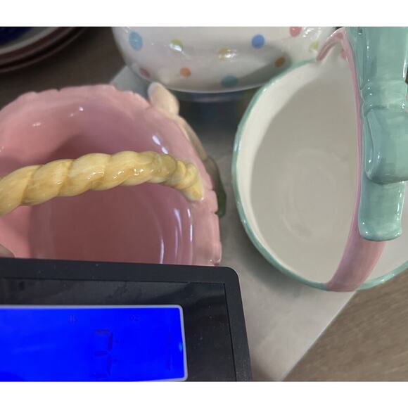 Lot of 3 Ceramic Easter Candy Dishes 2 Baskets and 1 Jelly Bean Lid Dish Bundle - Picture 16 of 16